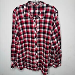 Talbots Red Plaid Button Front Shirt‎ Size XL Long Sleeve Fall Preppy Classic
